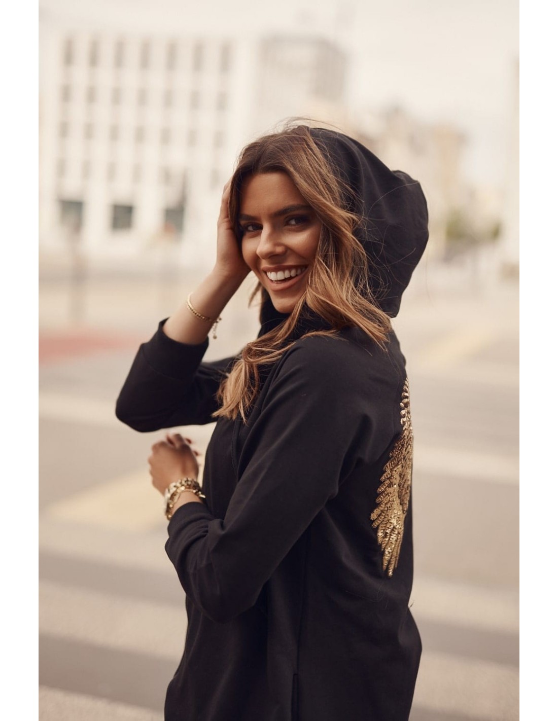 Long hoodie, black 22980 - Online store - Boutique